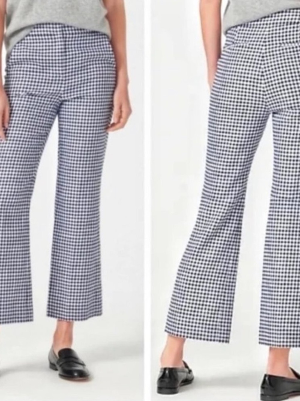 J. Crew Navy and White Gingham Check Crop Linen Blend Pants